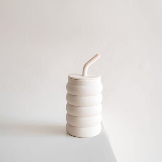 The Tall Bubble Silicone Cup with Straw and Lid (Oatmilk)