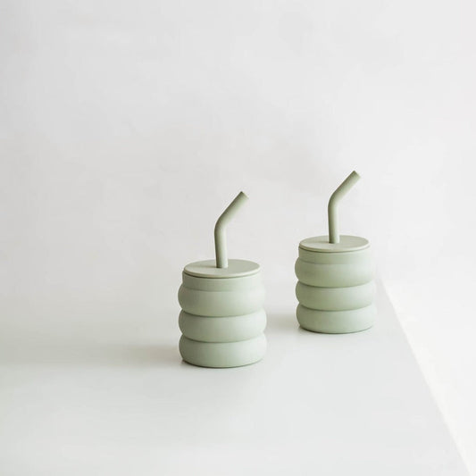 The Bubble Silicone Cup with Straw and Lid (2-pack in Pistachio)