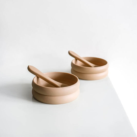 The Bubble Silicone Bowl and Spoon Set (2-pack in Nutmeg)