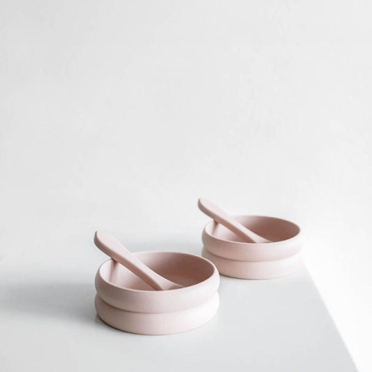 The Bubble Silicone Bowl and Spoon Set (2-pack in Strawberry-Cardamom)