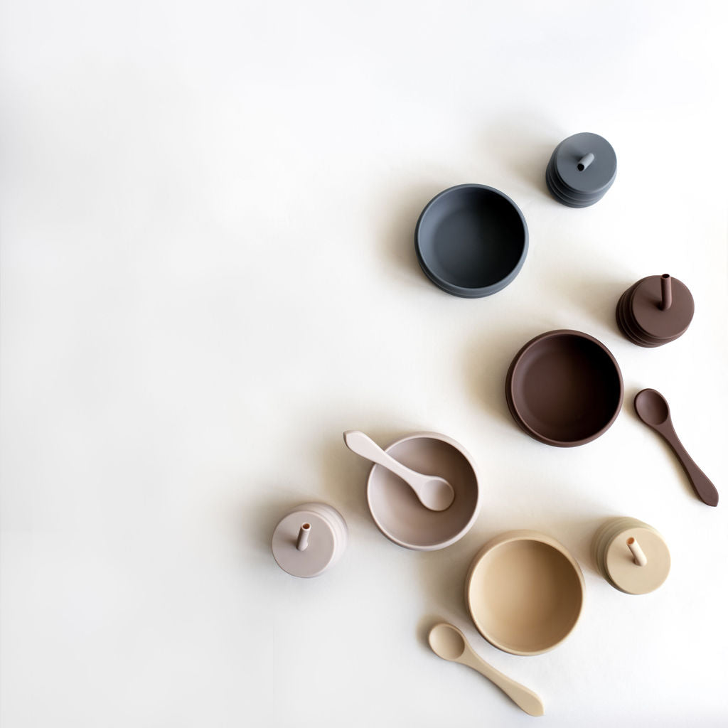 The Breakfast Set - Silicone Cup, Bowl and Spoon (Almond-Cacao)